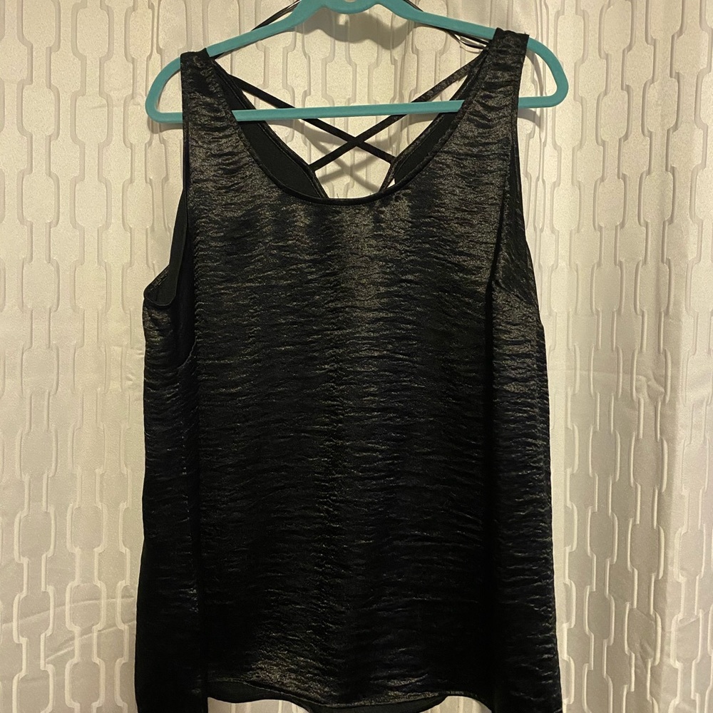 Black crushed satin tank top .